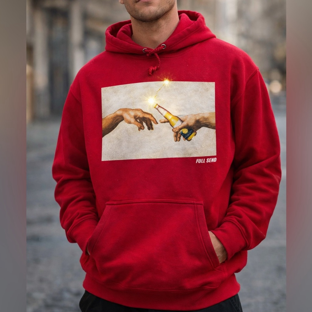 FULL SEND Graphic Hoodie – Red | Size Small pullover